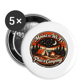 Moins de Wi-Fi plus de Camping - Lot de 5 grands badges (56 mm) - blanc - Devant