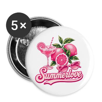 Summer Love | Pink Cocktail Summer Design - Buttons large 2.2''/56 mm (5-pack) - white - Front