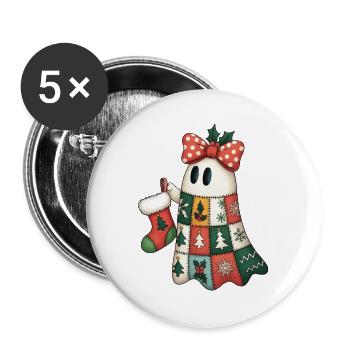 Patchwork Ghost with Christmas Quilt - Buttons large 2.2''/56 mm (5-pack) - white - Front