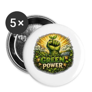 Green Power : Poings Focus Environnementaux - Lot de 5 grands badges (56 mm) - blanc - Devant