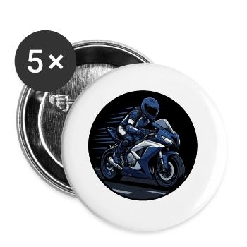Voiture de course bleue sur moto sport - Lot de 5 grands badges (56 mm) - blanc - Devant