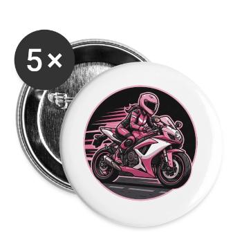Pink Rider on Sport Motorcycle - Buttons large 2.2''/56 mm (5-pack) - white - Front