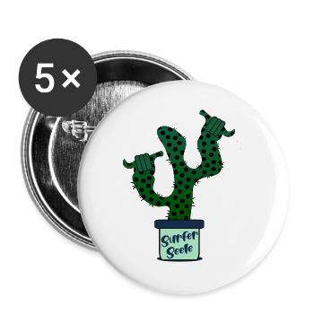 Surfer Surfing Kaktus - Buttons groß 56 mm (5er Pack) - Weiß - Vorne