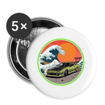 Retro 90er JDM S13 Great Wave Japan Emblem - Buttons groß 56 mm (5er Pack) - Weiß - Vorne