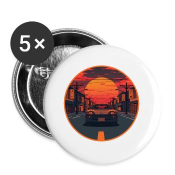 Retro 80s JDM Hatchback Japan Street Emblem - Buttons large 2.2''/56 mm (5-pack) - white - Front