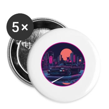 Retro 80er JDM Schrägheck Neon Tokyo Emblem - Buttons groß 56 mm (5er Pack) - Weiß - Vorne