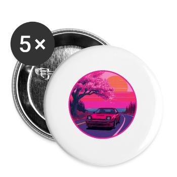 Retro 80er JDM FC Coupé Sakura Sunset Emblem - Buttons groß 56 mm (5er Pack) - Weiß - Vorne