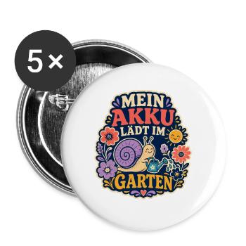 Mein Akku lädt im Garten – Schnecke - Buttons groß 56 mm (5er Pack) - Weiß - Vorne
