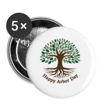 Happy Arbor Day, Leaves, Tree and Roots - Buttons large 2.2''/56 mm (5-pack) - white - Front
