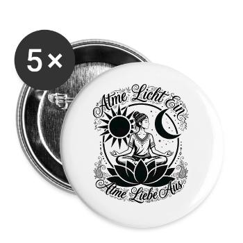 Atme Licht Ein Atme Liebe Aus - Boho Yoga - Buttons groß 56 mm (5er Pack) - Weiß - Vorne