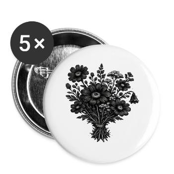 Botanique de linogravure vintage des fleurs sauvages - Lot de 5 grands badges (56 mm) - blanc - Devant