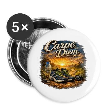 Carpe Diem Morgensport Sonnenaufgang - Buttons groß 56 mm (5er Pack) - Weiß - Vorne