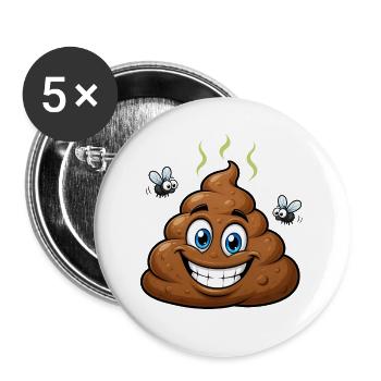 Crottes de chien comiques brunes avec des mouches – Humoristique - Lot de 5 grands badges (56 mm) - blanc - Devant