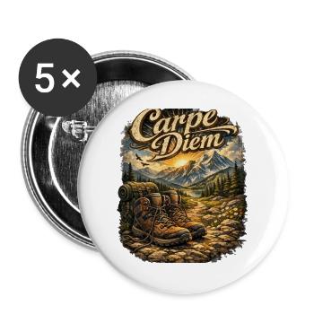 Carpe Diem Bergwanderer - Buttons groß 56 mm (5er Pack) - Weiß - Vorne