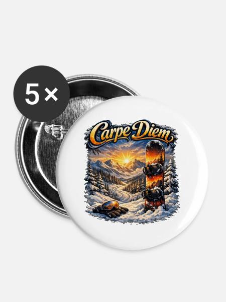 Carpe Diem Wintersport Szene - Buttons groß 56 mm (5er Pack) - Weiß