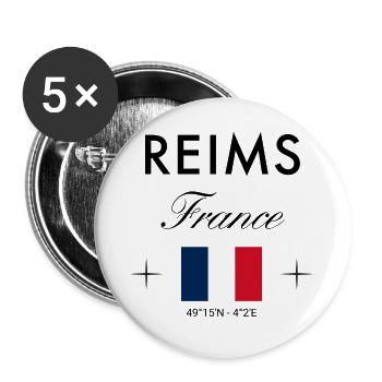 Reims, France, coordonnée Souvenir de voyage - Lot de 5 grands badges (56 mm) - blanc - Devant