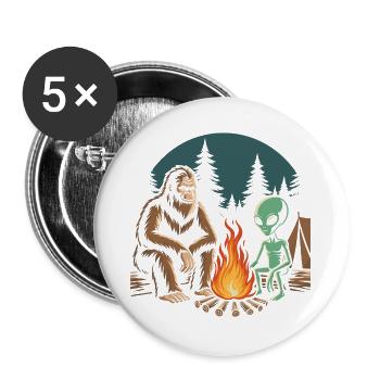 Randonnée - Aventure en plein air - Bigfoot et Alien - Lot de 5 grands badges (56 mm) - blanc - Devant