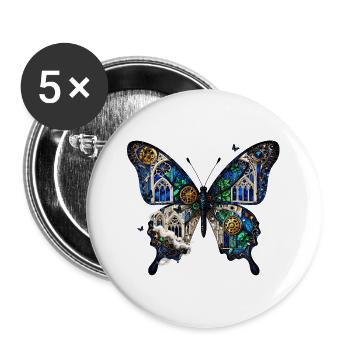 Steampunk Cathedral Butterfly - Buttons large 2.2''/56 mm (5-pack) - white - Front