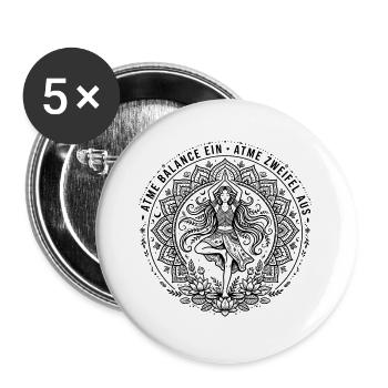 Atme Balance Ein Atme Zweifel Aus - Yoga Baum Pose - Buttons groß 56 mm (5er Pack) - Weiß - Vorne