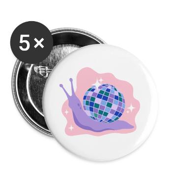 Discokugel-Schnecke - Buttons groß 56 mm (5er Pack) - Weiß - Vorne