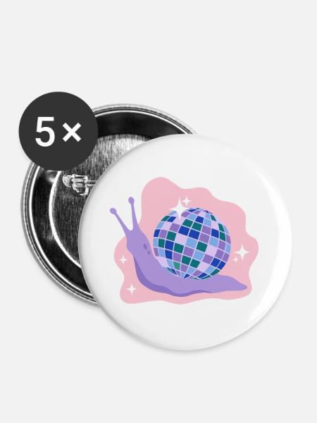 Discokugel-Schnecke - Buttons groß 56 mm (5er Pack) - Weiß