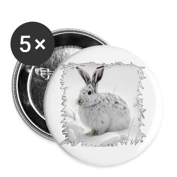 Winterhase im Schnee - Buttons groß 56 mm (5er Pack) - Weiß - Vorne