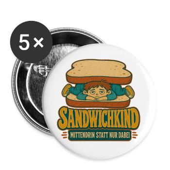 Sandwichkind Mittendrin - Buttons groß 56 mm (5er Pack) - Weiß - Vorne