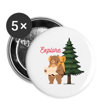 Explore Camping Shirt – Bear in the Woods - Lot de 5 grands badges (56 mm) - blanc - Devant