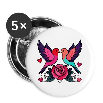 Vibrant Love Birds with Rose - Buttons large 2.2''/56 mm (5-pack) - white - Front