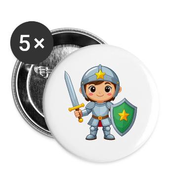 Chevalier de bande dessinée en armure de chevalier avec épée – Héros - Lot de 5 grands badges (56 mm) - blanc - Devant