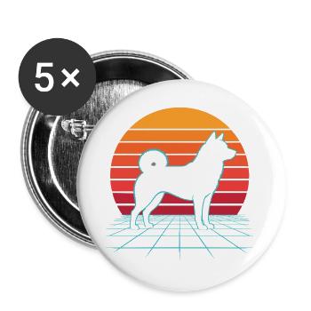 Shiba Inu Retro Kawaii Doge japonais - Lot de 5 grands badges (56 mm) - blanc - Devant