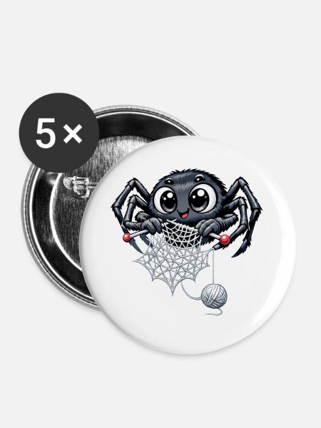 Strickende Spinne - Buttons groß 56 mm (5er Pack) - Weiß