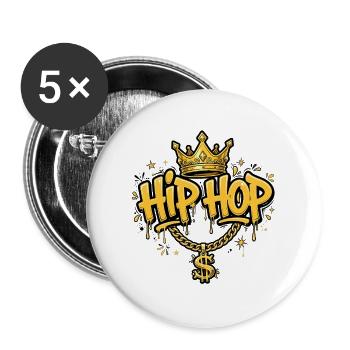 Hip Hop King - Gold Crown & Dollar Chain - Buttons large 2.2''/56 mm (5-pack) - white - Front