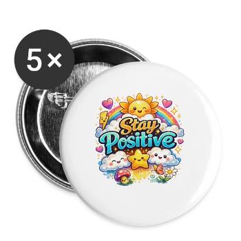 Restez positifs Rainbow Kawaii - Lot de 5 grands badges (56 mm) - blanc - Devant