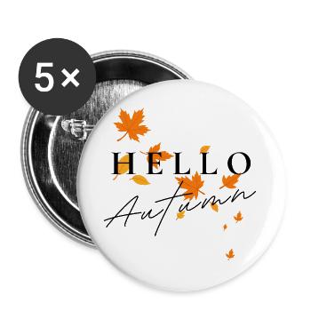 Bonjour Autumn | Chemise typographie d’automne - Lot de 5 grands badges (56 mm) - blanc - Devant