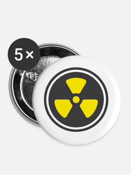 Strahlenwarnung Feststoff-Ikon-Nuclea-Symbol - Buttons groß 56 mm (5er Pack) - Weiß