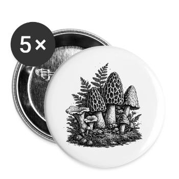 Vintage Waldpilze Linolschnitt - Buttons groß 56 mm (5er Pack) - Weiß - Vorne