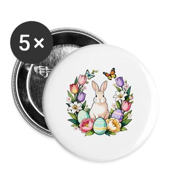 Easter Bloom Bunny - Buttons large 2.2''/56 mm (5-pack) - white - Front