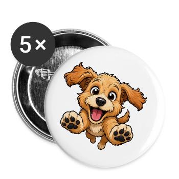Un chien mignon saute vers - Lot de 5 grands badges (56 mm) - blanc - Devant