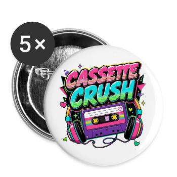 Casette Crush 80er Jahre - Buttons groß 56 mm (5er Pack) - Weiß - Vorne