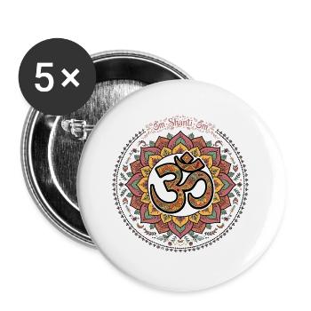 Om Shanti Om Bunt Lotus Mandal - Buttons groß 56 mm (5er Pack) - Weiß - Vorne