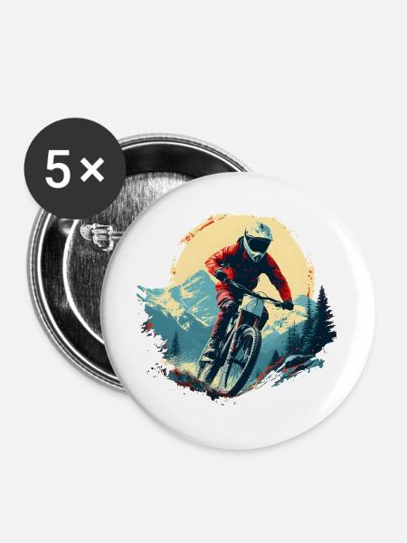 Mountainbiking Porträt - Buttons groß 56 mm (5er Pack) - Weiß