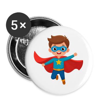 Comic Junge als Superheld – Heldenhaftes Design - Buttons groß 56 mm (5er Pack) - Weiß - Vorne
