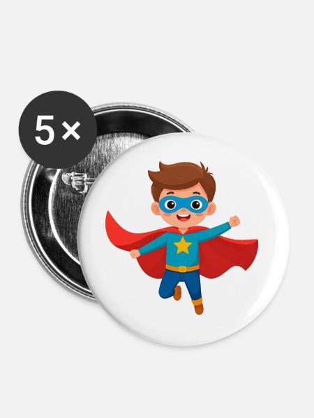 Comic Junge als Superheld – Heldenhaftes Design - Buttons groß 56 mm (5er Pack) - Weiß