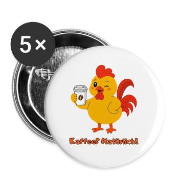 Hahn Kaffee Natürlich - Buttons groß 56 mm (5er Pack) - Weiß - Vorne