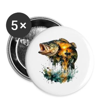 Riesiges Aquarell Sonnenuntergangsangeln - Buttons groß 56 mm (5er Pack) - Weiß - Vorne