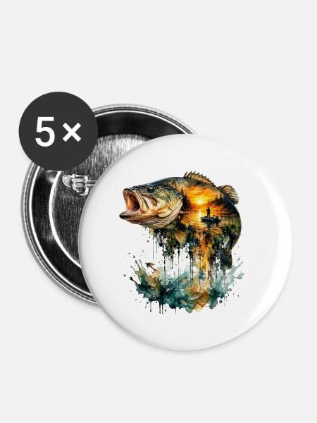 Riesiges Aquarell Sonnenuntergangsangeln - Buttons groß 56 mm (5er Pack) - Weiß