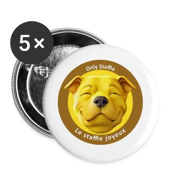 Stafficone Badge joyeux - 053i - Lot de 5 grands badges (56 mm) - blanc - Devant