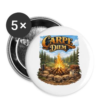 Carpe Diem am Lagerfeuer - Buttons groß 56 mm (5er Pack) - Weiß - Vorne
