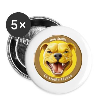 Stafficone Badge simulé féroce - 053b - Lot de 5 grands badges (56 mm) - blanc - Devant